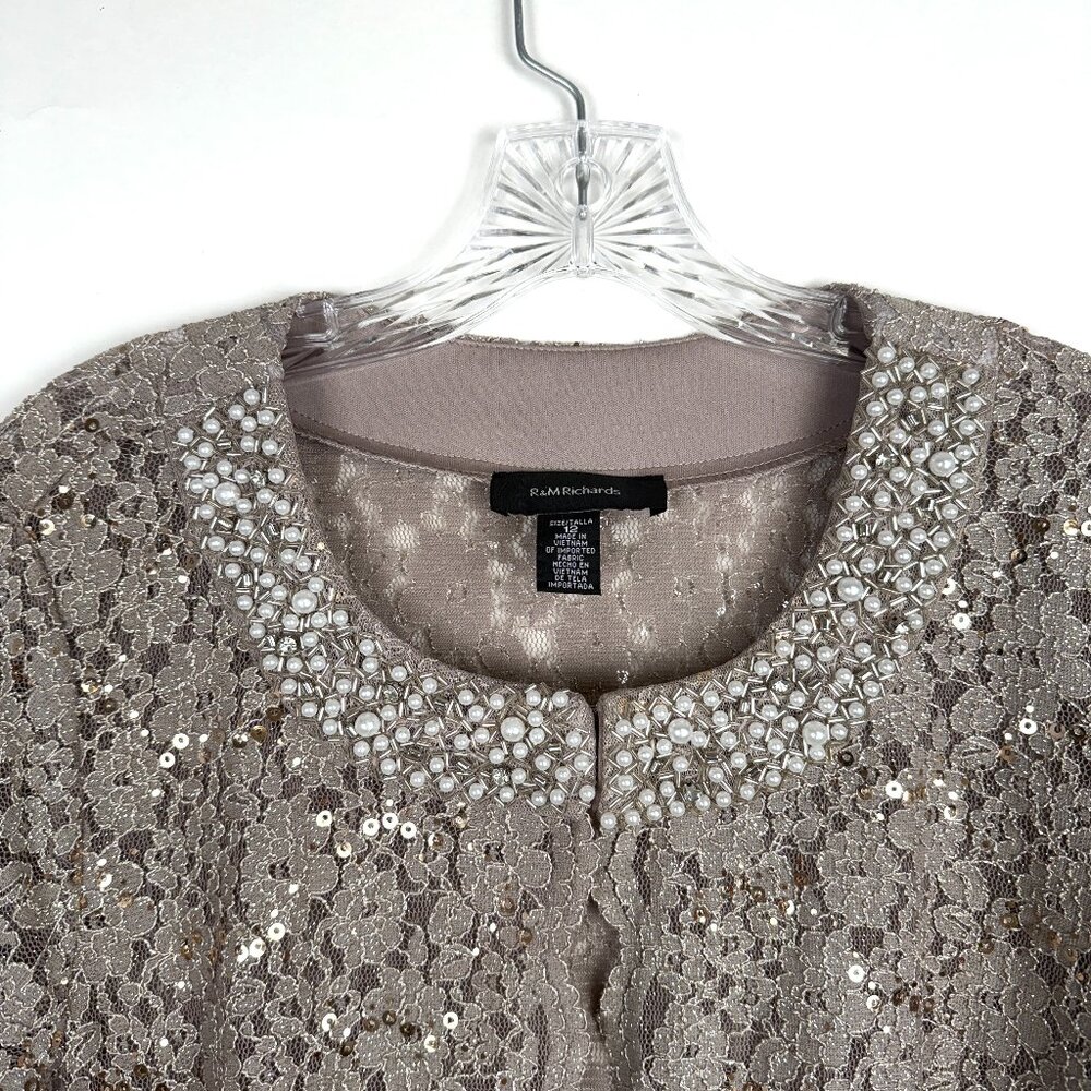 R & M Richards Lace Pantsuit with Jeweled Neckline (David's Bridal). Taupe color - Picture 2 of 8